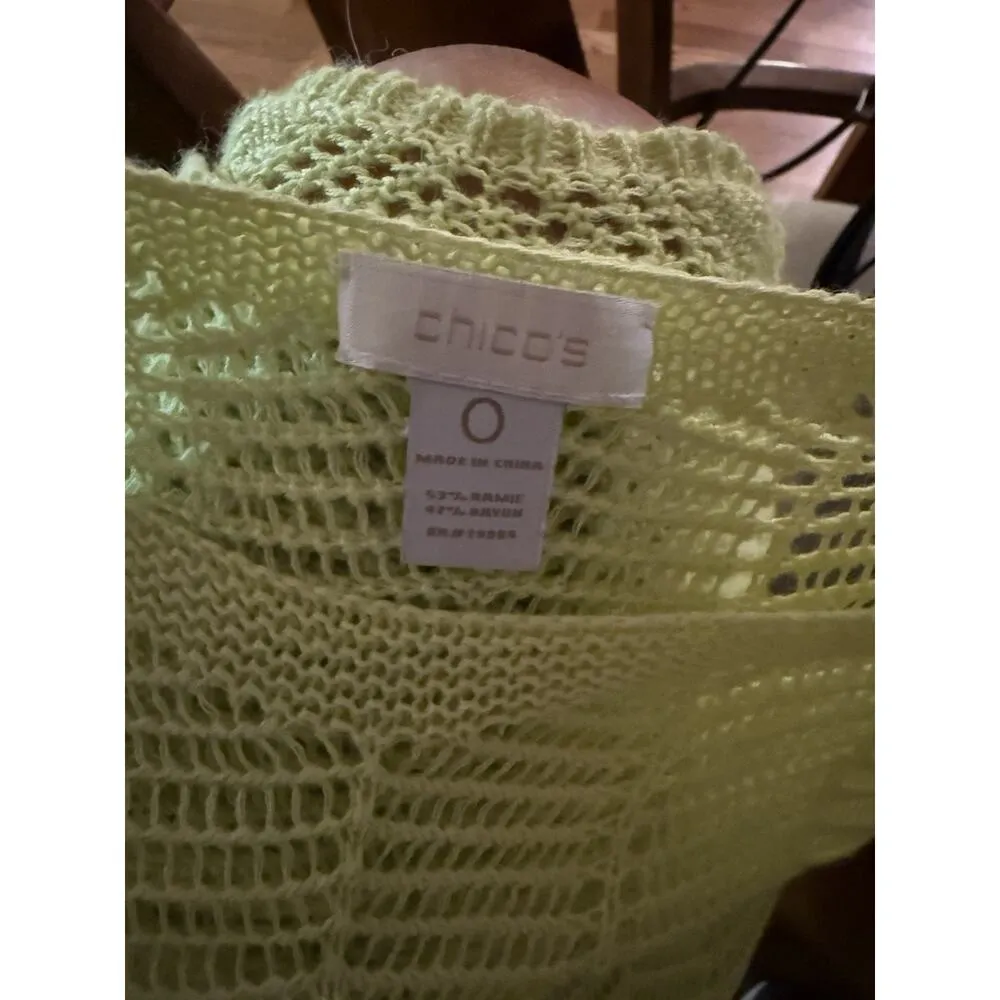 Chico's‎ Lime Green Open Weave Short Sleeve Sweater - 0-Small - Image 4