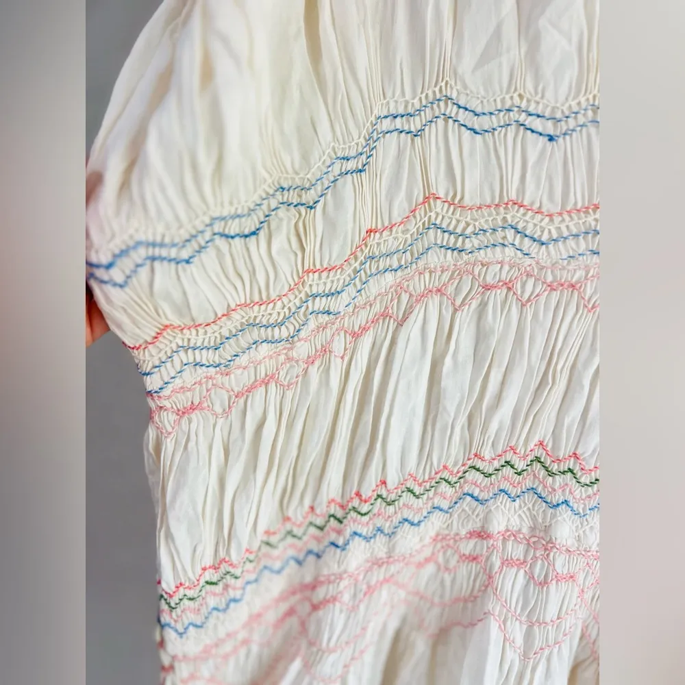 Free People Womens Ivory Embroidered Short Sleeve Dress Sz S like new condition - Image 15