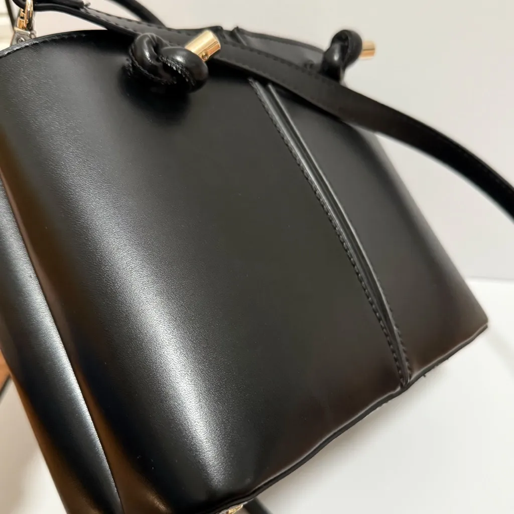 Zara black mini city tote structured chic bucket bag vegan leather purse minimal - Image 11