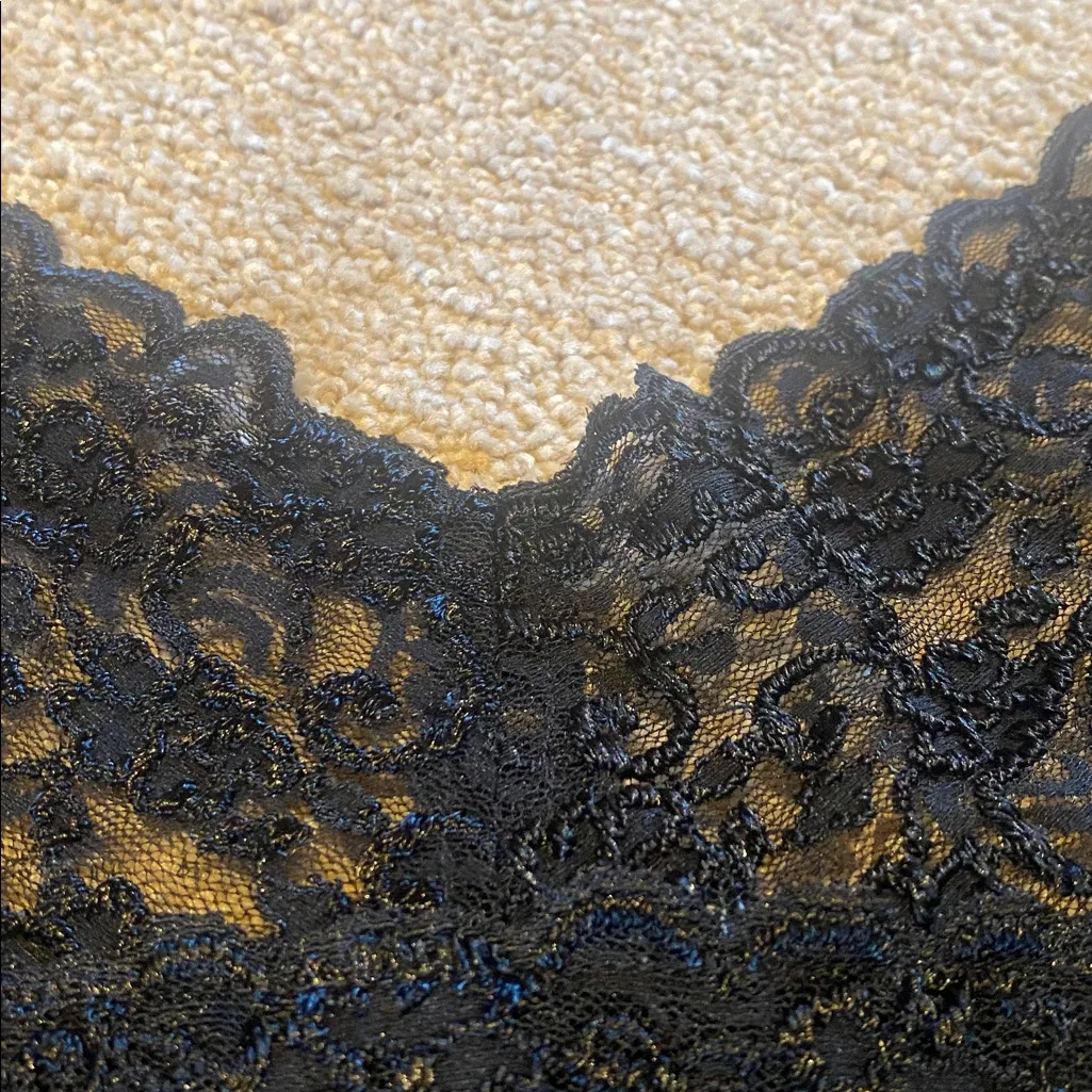 Lafayette 148 Dark Coquette Y2K V Neck Babydoll Top Black Sz 8 - Image 2