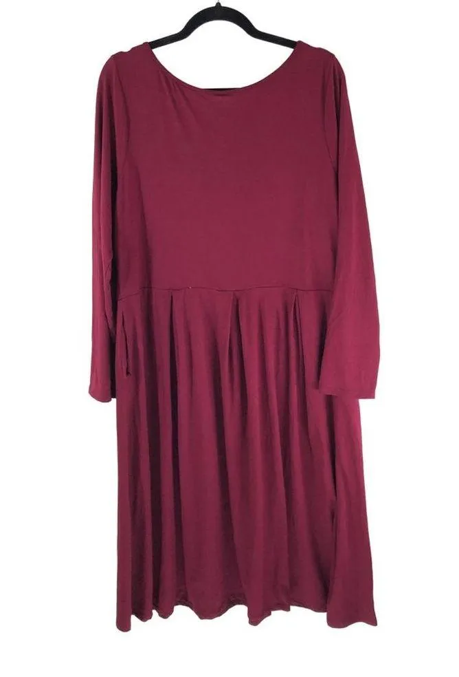 24Seven Dress A Line Pleated Long Sleeve Scoop Neck Knit Stretch Red 1X - Image 2