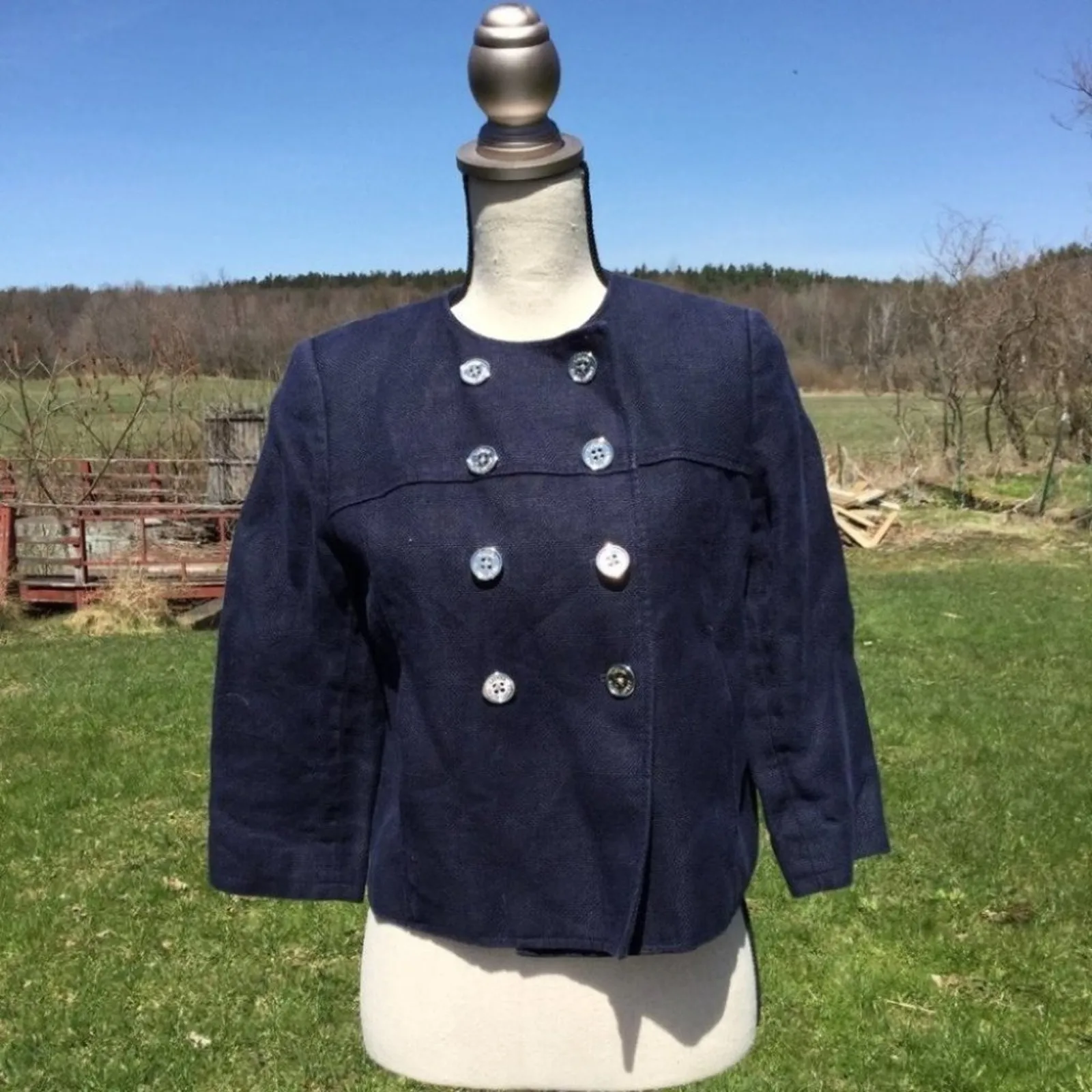 Lauren Ralph Lauren Sz 8 Petite Dark  Navy Blue Button Blazer 8p Career Work - Image 3