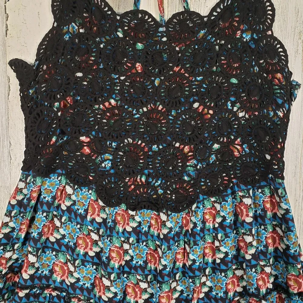 Sea Gypsies Lined Lace Mandalin Strappy Sleeveless Mini Dress Women's Size Small - Image 3