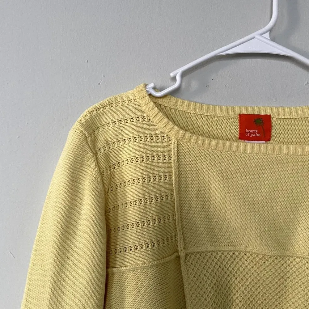 Hearts of Palm yellow knit patchwork detail crewneck boho bright women size XL - Image 2