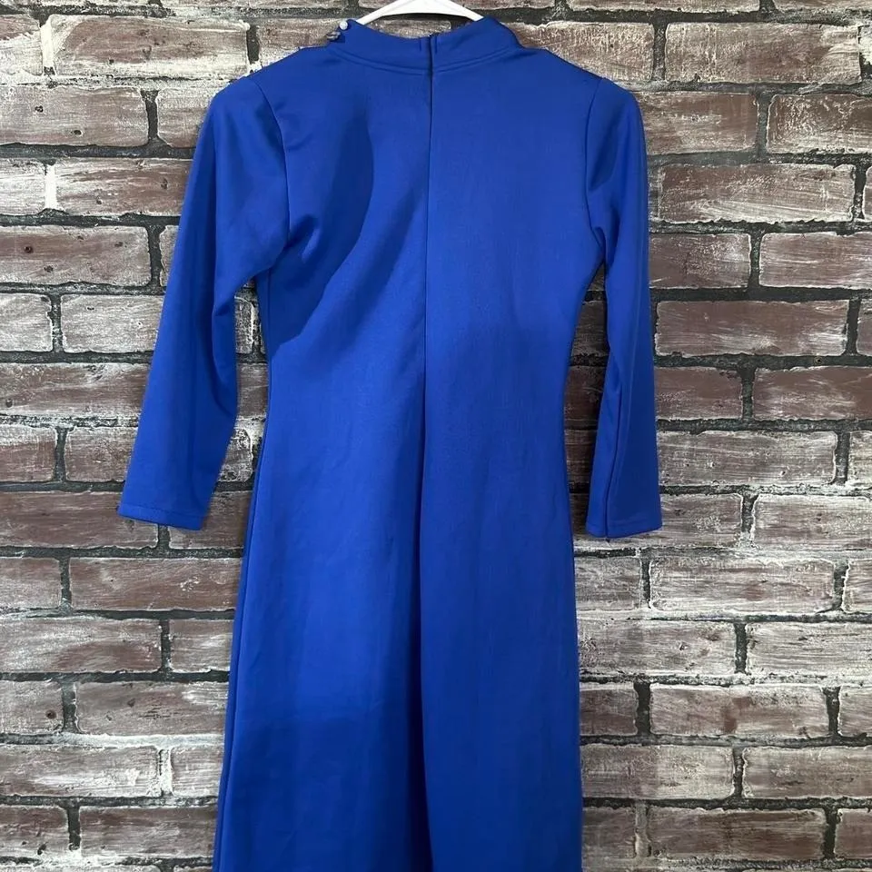 Y2K Blue Embellished Mini Dress – Womens Small – Rhinestone Mock Neck - Image 4