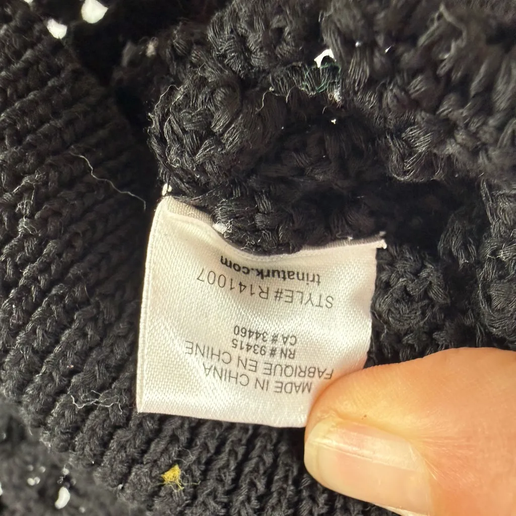 Trina Turk Pima Cotton Crewneck Open Knit Sweater in Black Size Medium - Image 6