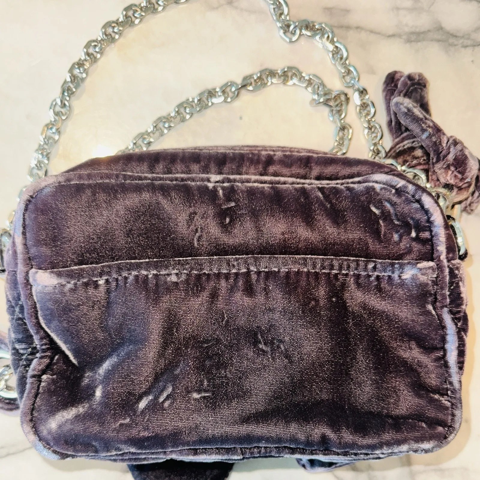 AUTH Y2K Vintage Juicy Couture Velvet Bow Crossbody Shoulder Bag Velour Grey - Image 5