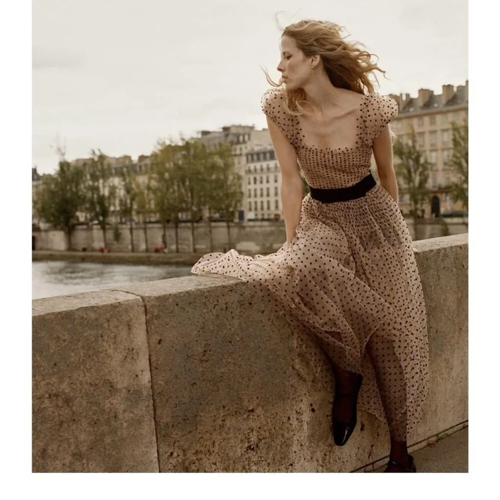 DÔEN Pamelina Dress in Cream w/ Black Polka Dots XXS (belt not included) - Image 2