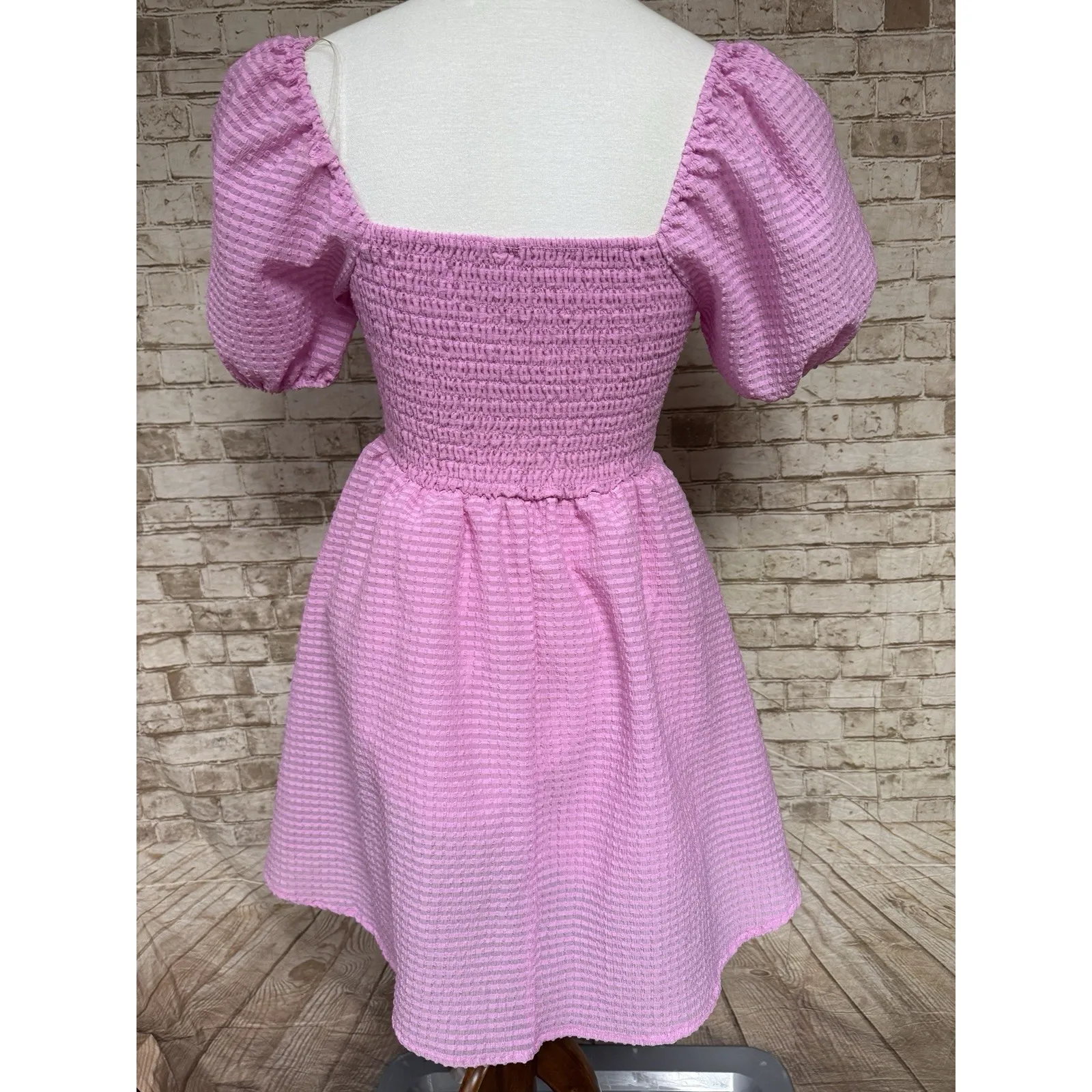 Vtg Babydoll Mini Dress Sz S Milkmaid Coquette Fairy Y2K Pink Mini Feminine - Image 4
