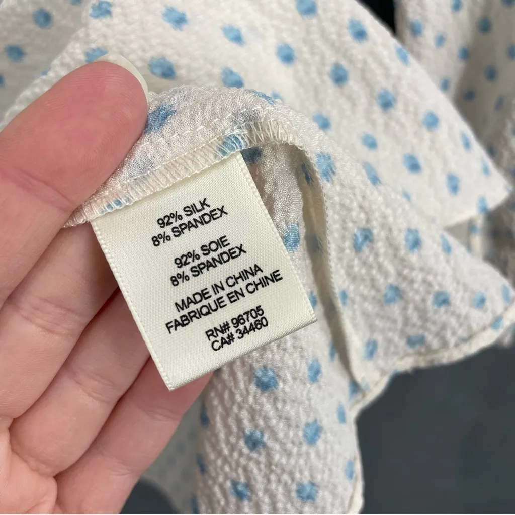 REBCCA TAYLOR IKAT DOT PRINT SILK BUTTON VANILLA LONG SLEEVE PEASANT BLOUSE TOP - Image 9