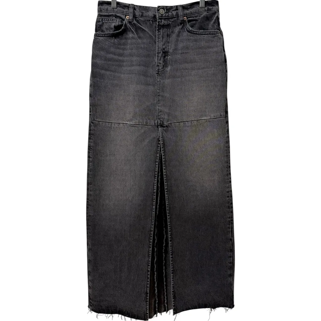 Reformation Tazz Maxi Gray‎ Black Denim Front Slit Skirt Liman Raw Hem Size 27 - Image 5