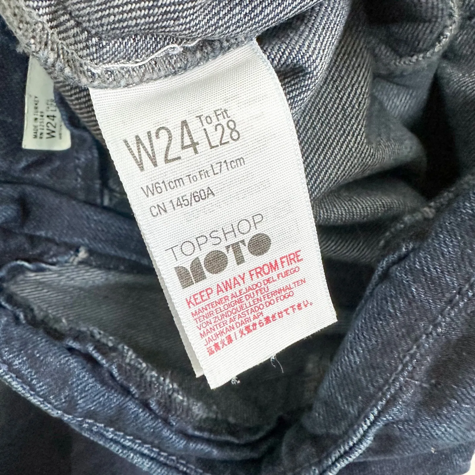 Topshop | 100% Cotton Wide Leg Ankle High Waisted Tie Denim Jeans Dark Wash Blue - Image 7