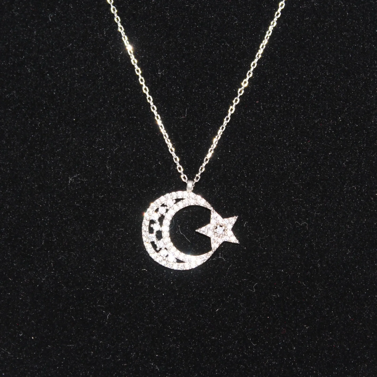 Brilliant Crystal 925 Sterling Silver Moon & Star Necklace Turkish Flag - Image 6