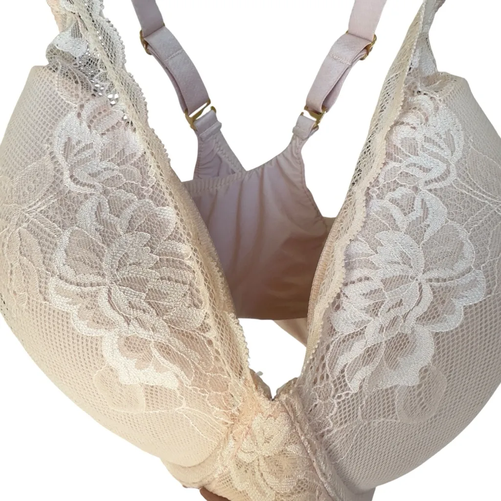 Natori Lace Underwire Bra Beige Nude Floral Mesh Full Coverage 34G - Image 4