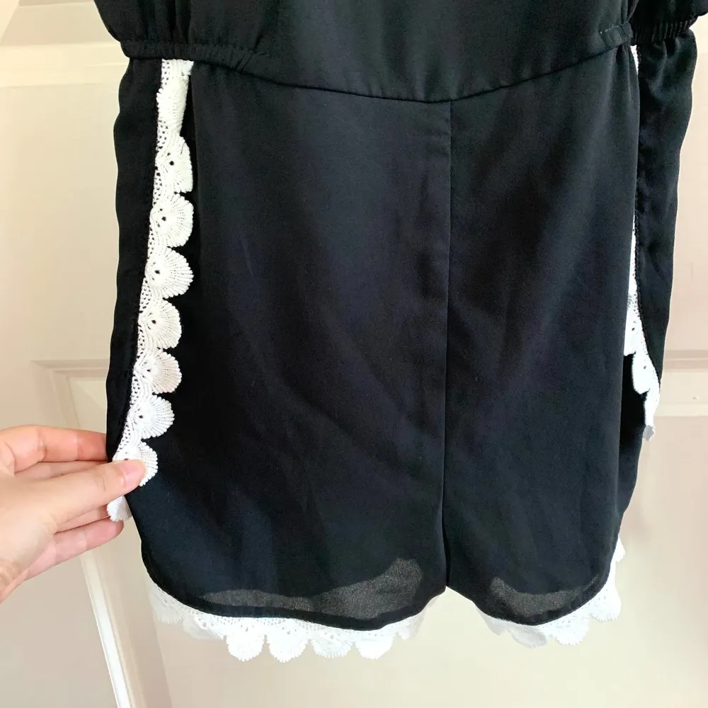 3/$15 Aqua Lace Trim Spaghetti Strap Romper Black - Image 3