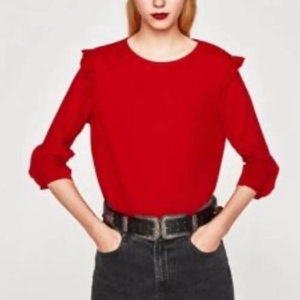 Zara Trafaluc Red Ruffle Blouse top 3/4 Sleeve SMALL - Image 3
