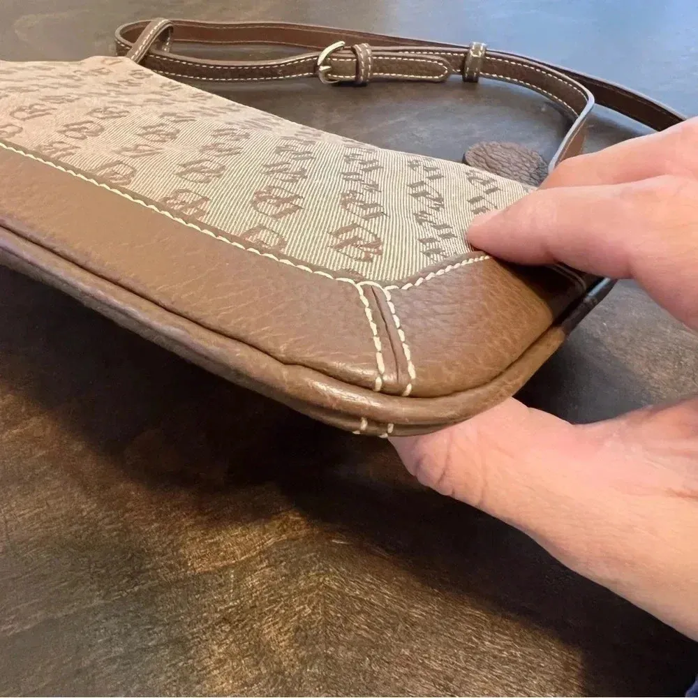 Monogram Dooney & Bourke Slim Zip Top Shoulder Bag Brown Taupe Leather Mocha - Image 6