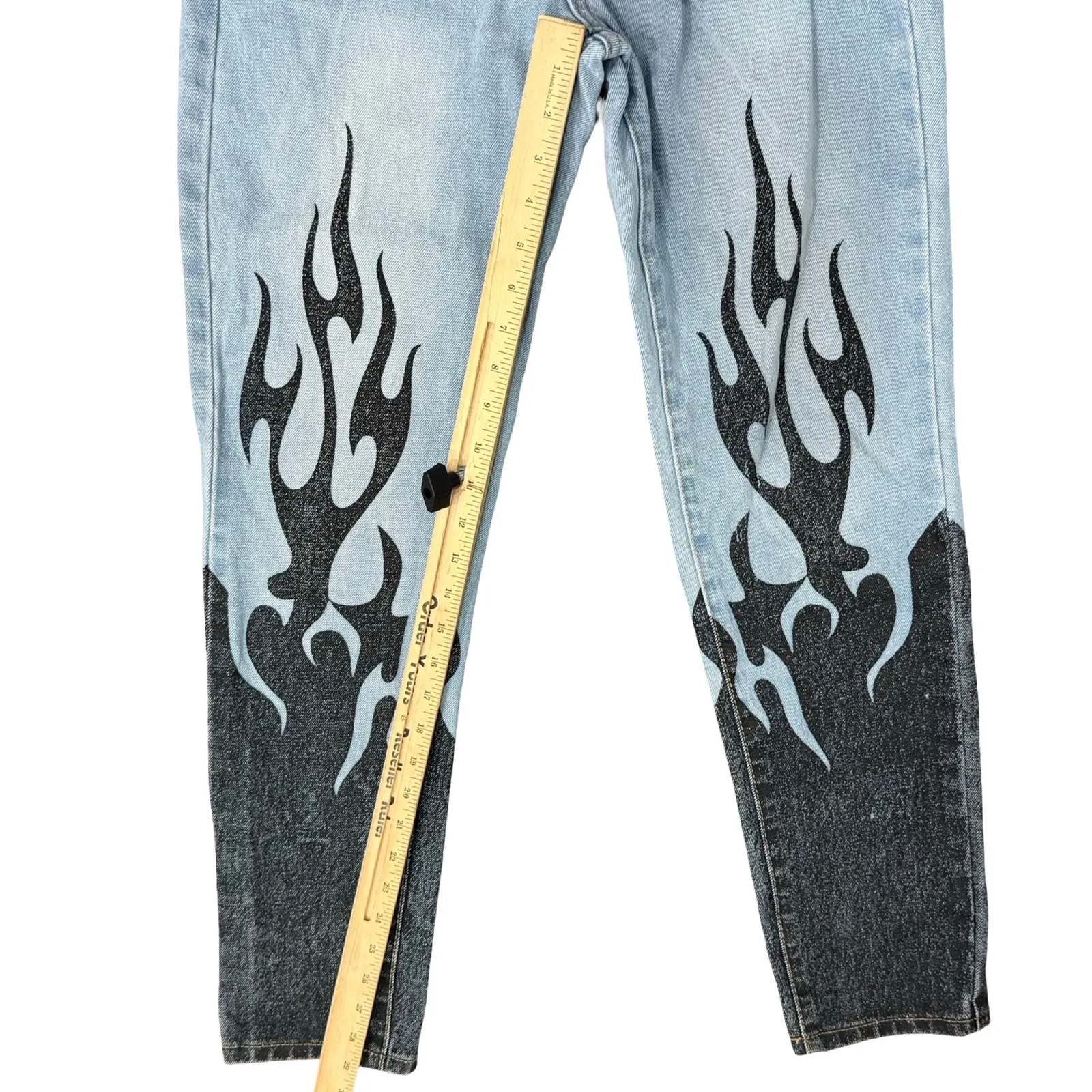 Edikted Black Flame Two Tone Denim Light Wash Jeans High Rise Button Fly size S - Image 6