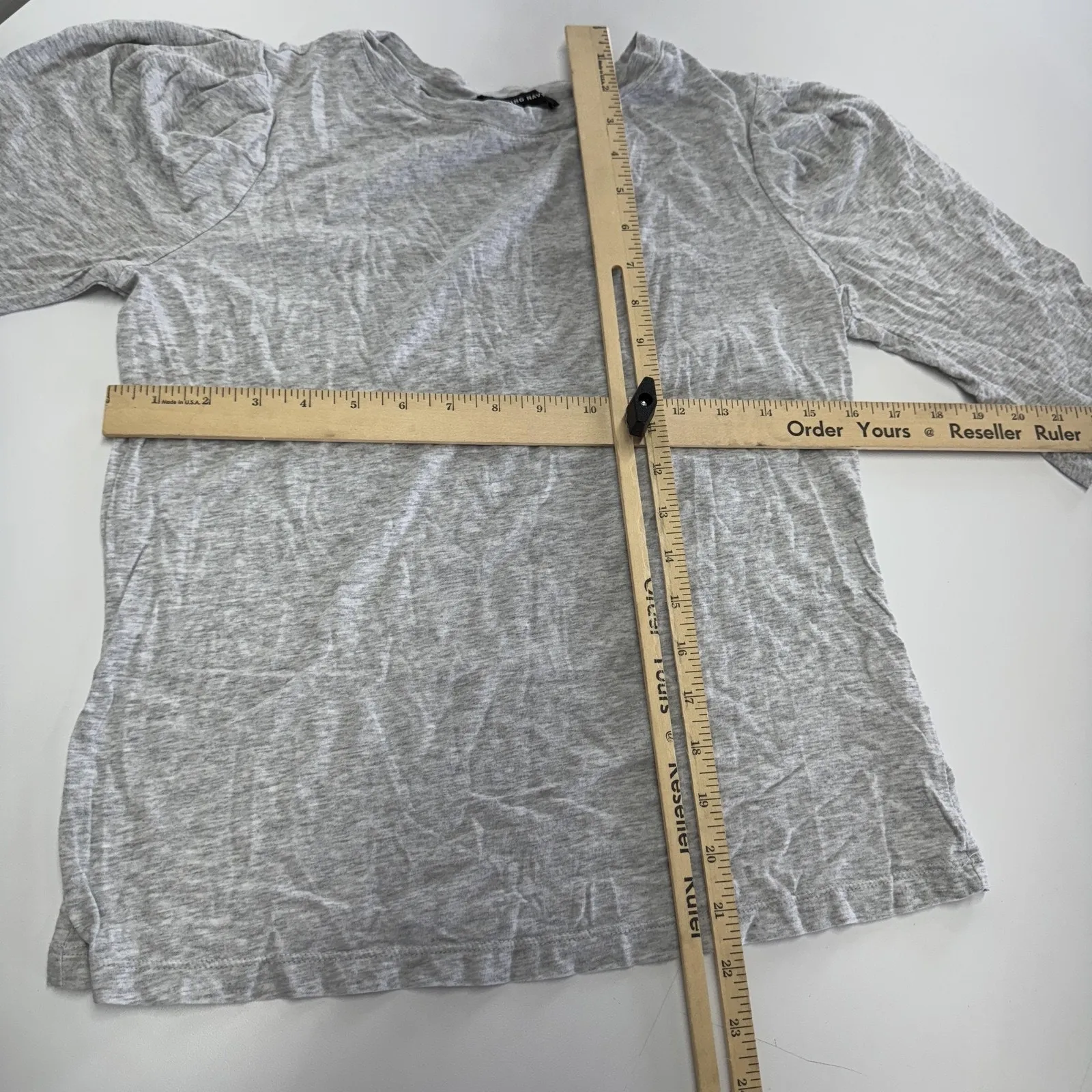 Something Navy Shirt Womens Medium Gray Puff Sleeve 3/4 Length Top Lightweight - Image 6