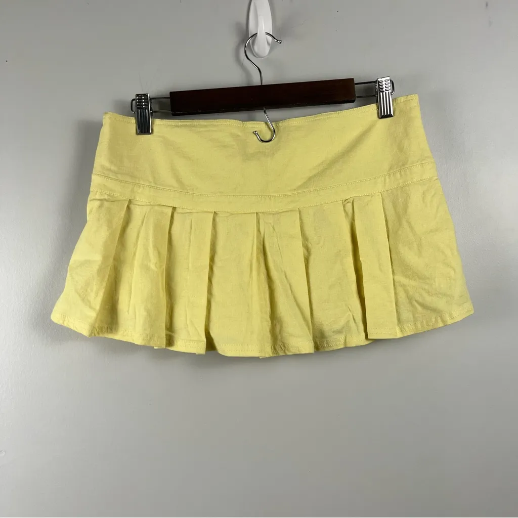 BDG urban outfitters Shaina Belted Linen Micro Mini Skort in butter yellow NEW S - Image 8