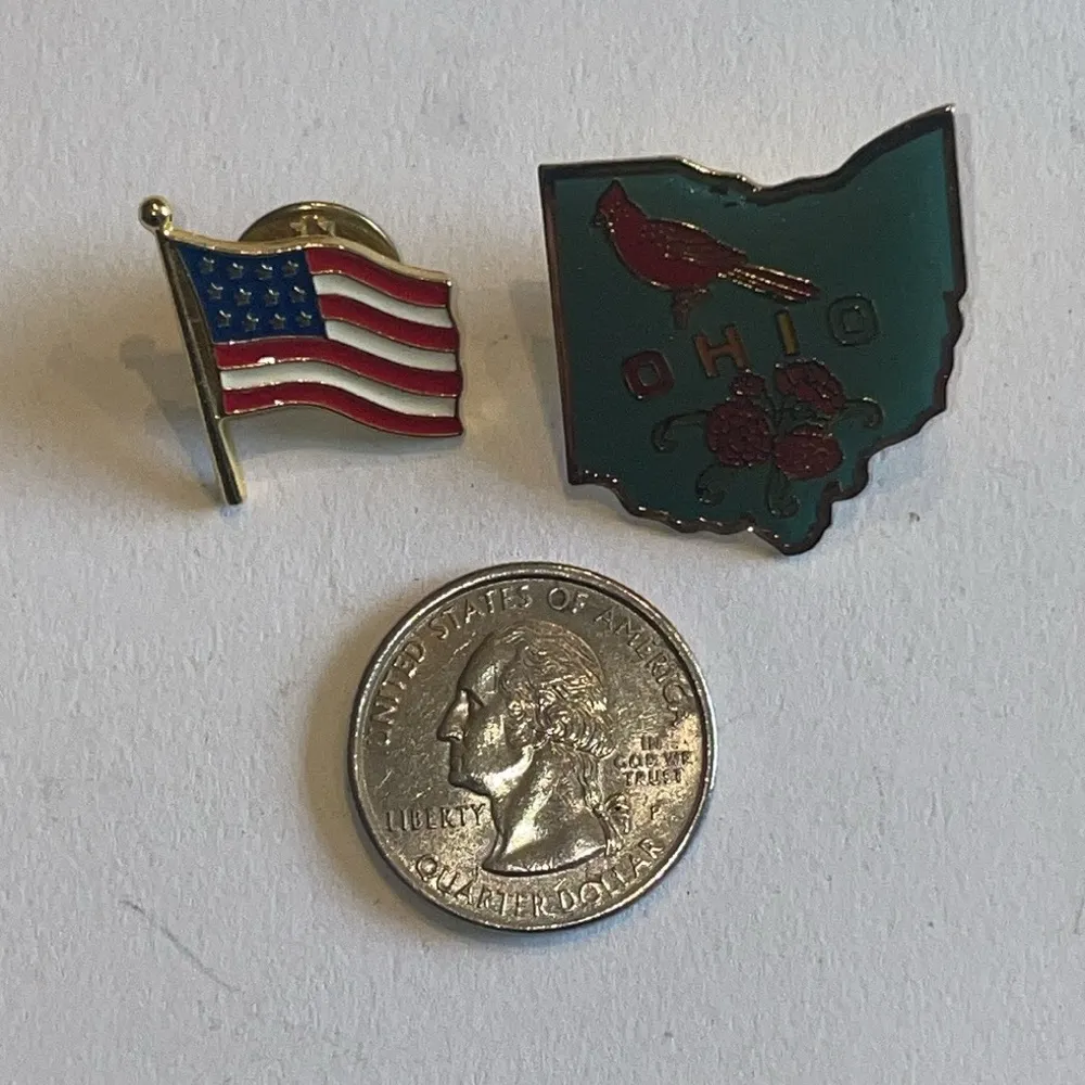 Ohio State Cardinal Pin American Flag Pins - Image 2