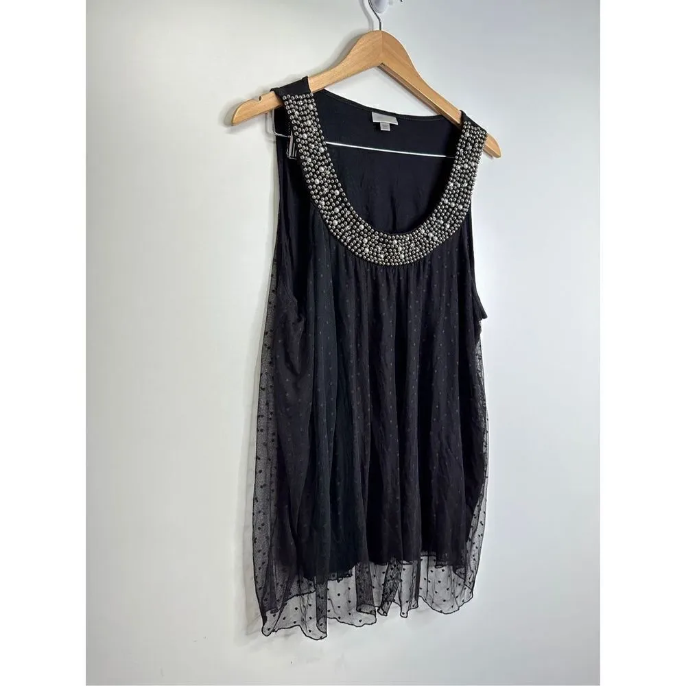 Avenue Shirt Womens Sleeveless Jeweled Black Blouse Size 22/24 Black - Image 5