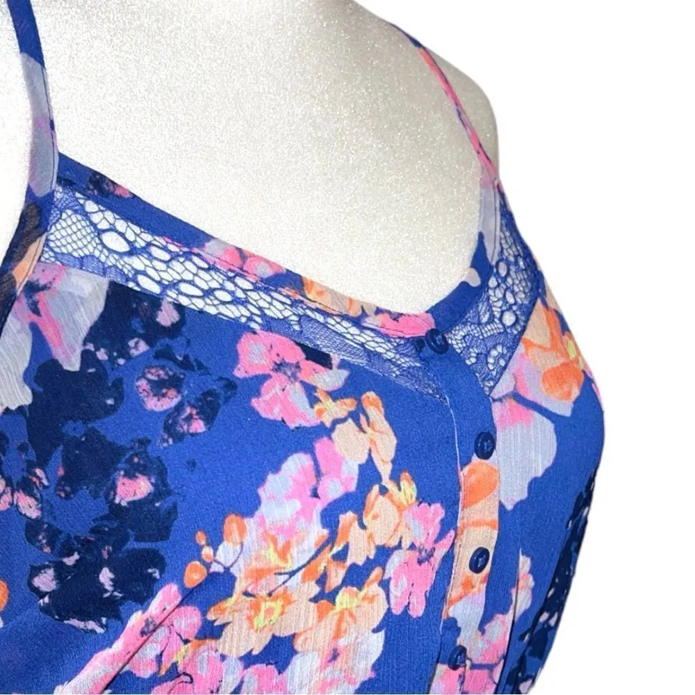 Candies pretty blue floral design maxi dress , lace bottom & spaghetti straps. - Image 5