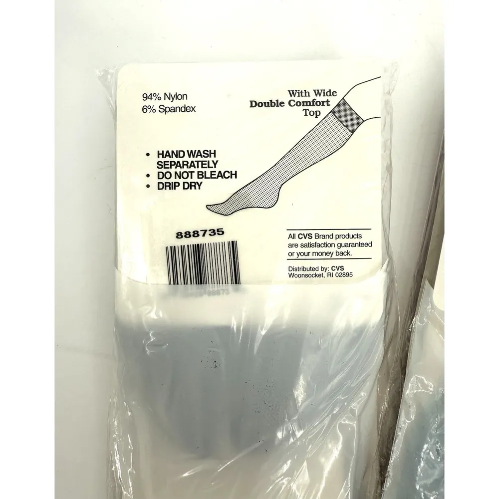 2 Pack CVS Vintage Comfort Top Knee Highs Regular Off Black Wide Band 888735 NOS - Image 5