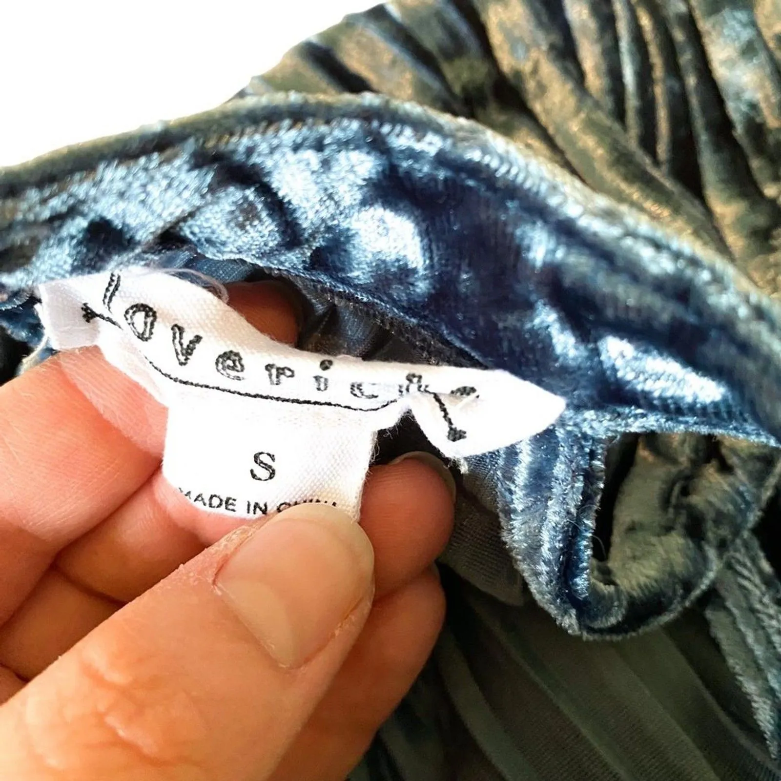 Loverich Blue Crushed Velvet Pleated High Neck Swing Tank Top Size Small Elegant - Image 7