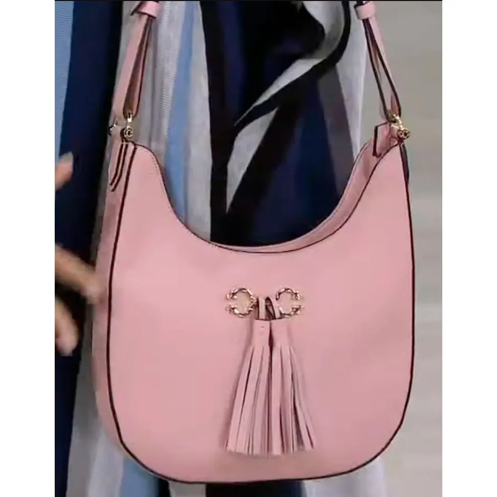 [C. Wonder] Pink Nude Pebbled Leather Hobo Handbag Tassel Purse Zip Closure - Image 12