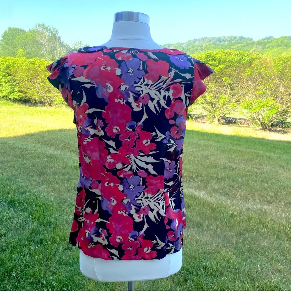 Anne Klein Button Down Cap Sleeve Ruffle Blouse - Image 12