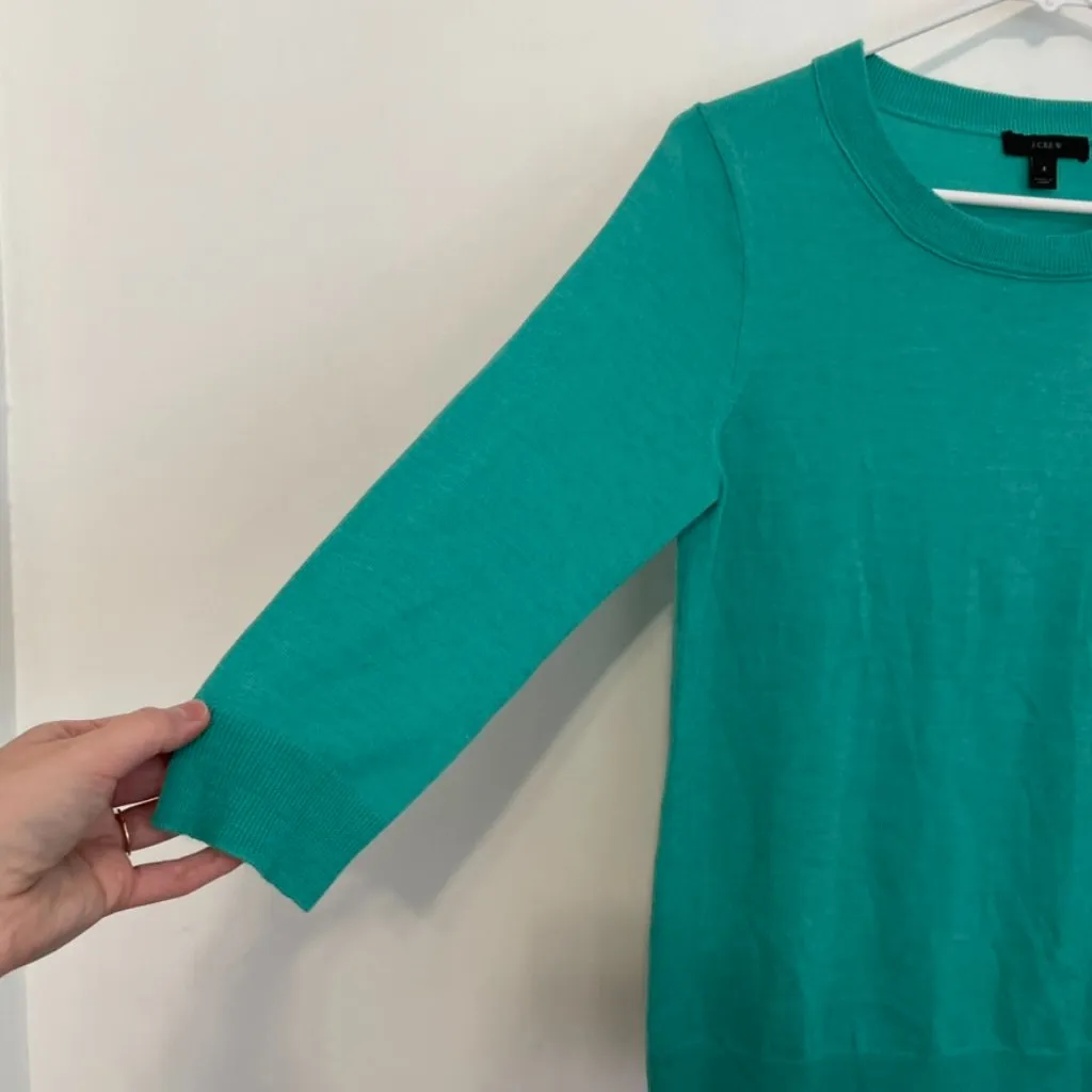 J. CREW Merino Wool Tippi Sweater Green ish 3/4 Sleeve Preppy Crew Neck Pullover - Image 8