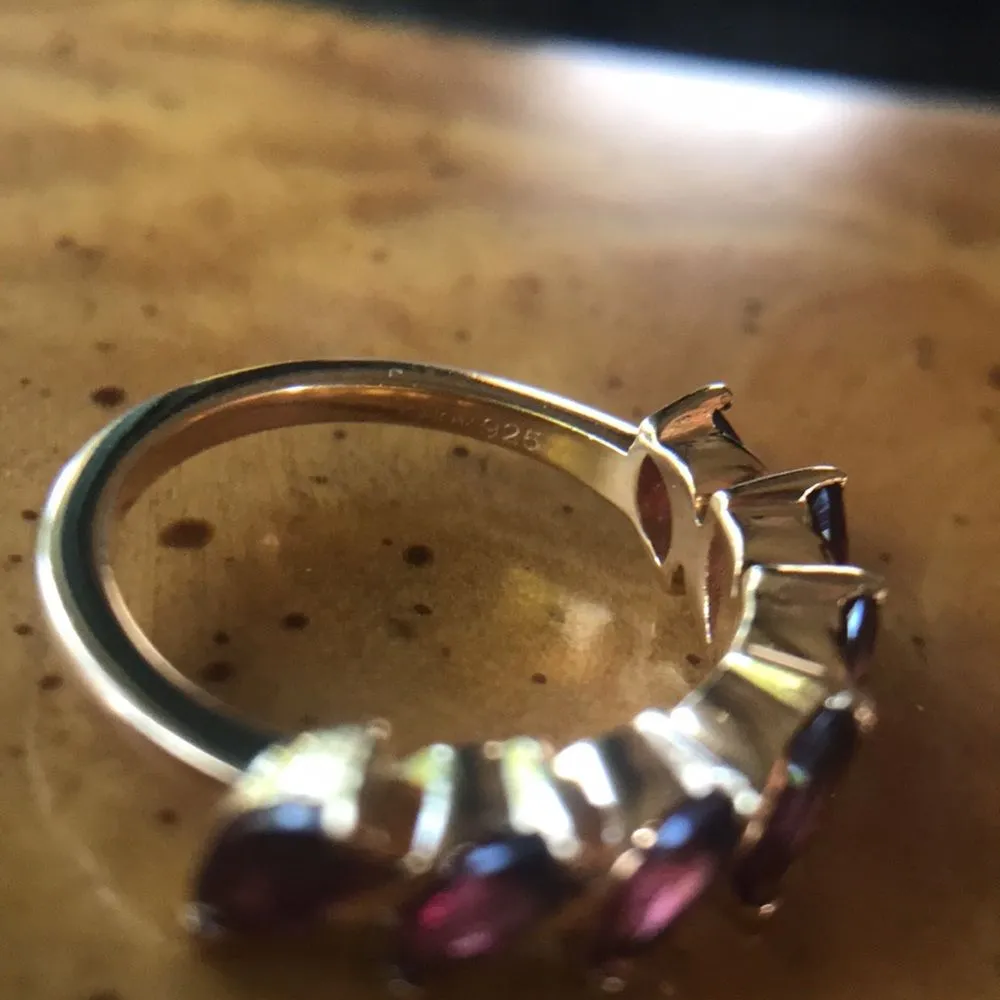 Natural Rhodolite Garnet Sterling Silver Yellow Gold Vermeil Ring Size 6 - Image 6