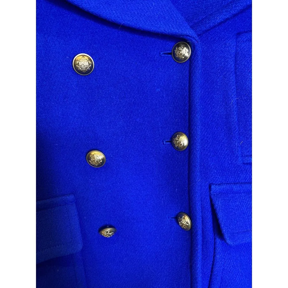 J Crew Cobalt Blue Thick Wool Nello Gori Peacoat EUC Sz 8 Gold-Tone Buttons - Image 3