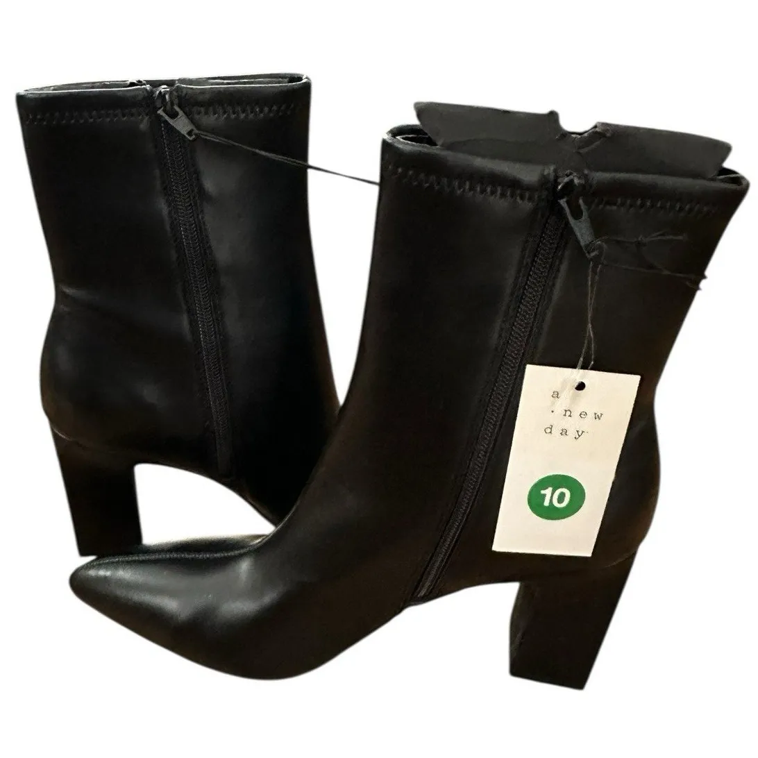 A New Day Ankle Boots Donna Women's Size 10 Black 3½" Heel Side Zip Faux Leather - Image 3
