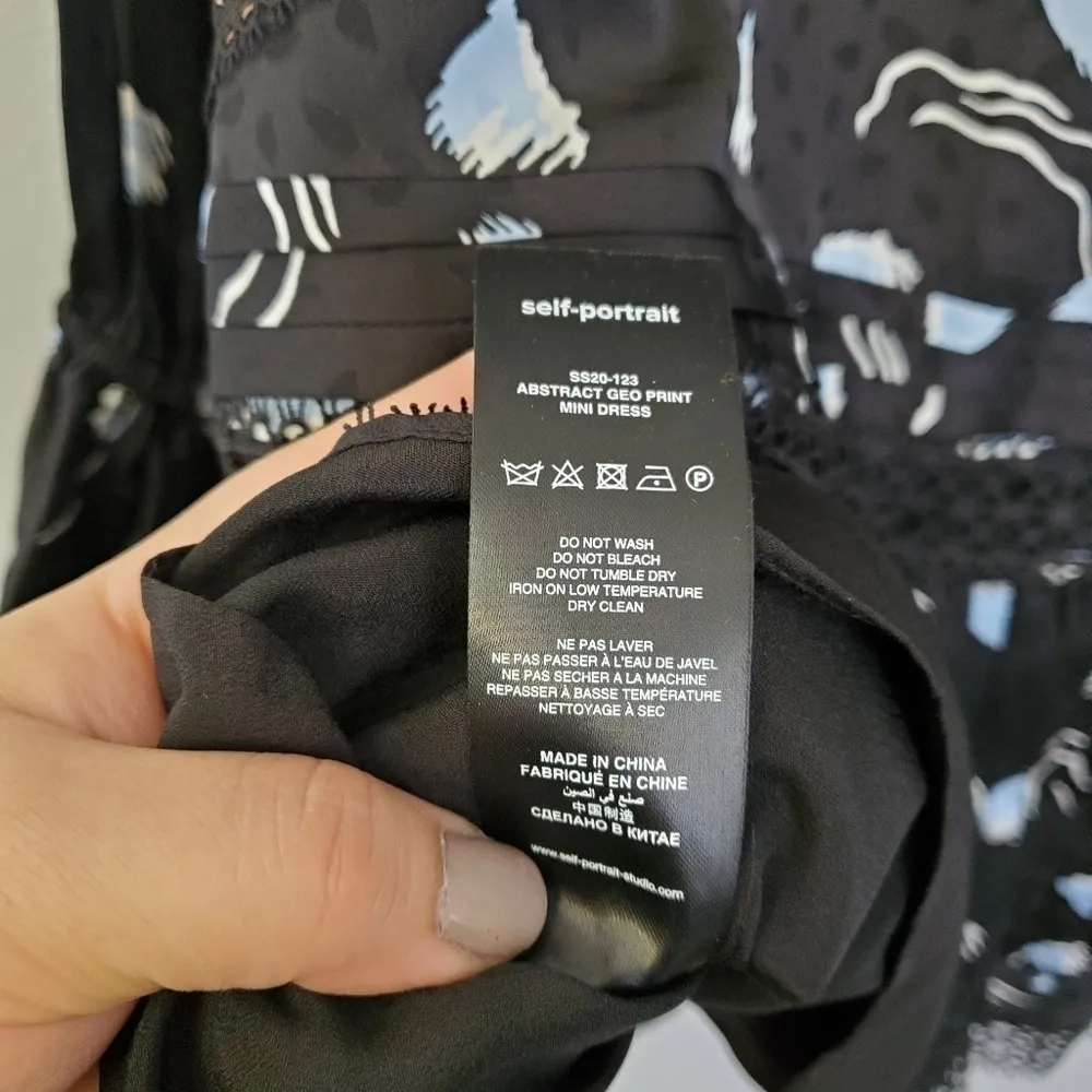 Self Portrait Abstract Geo Print Mini Dress Blue Size 8 - Image 9