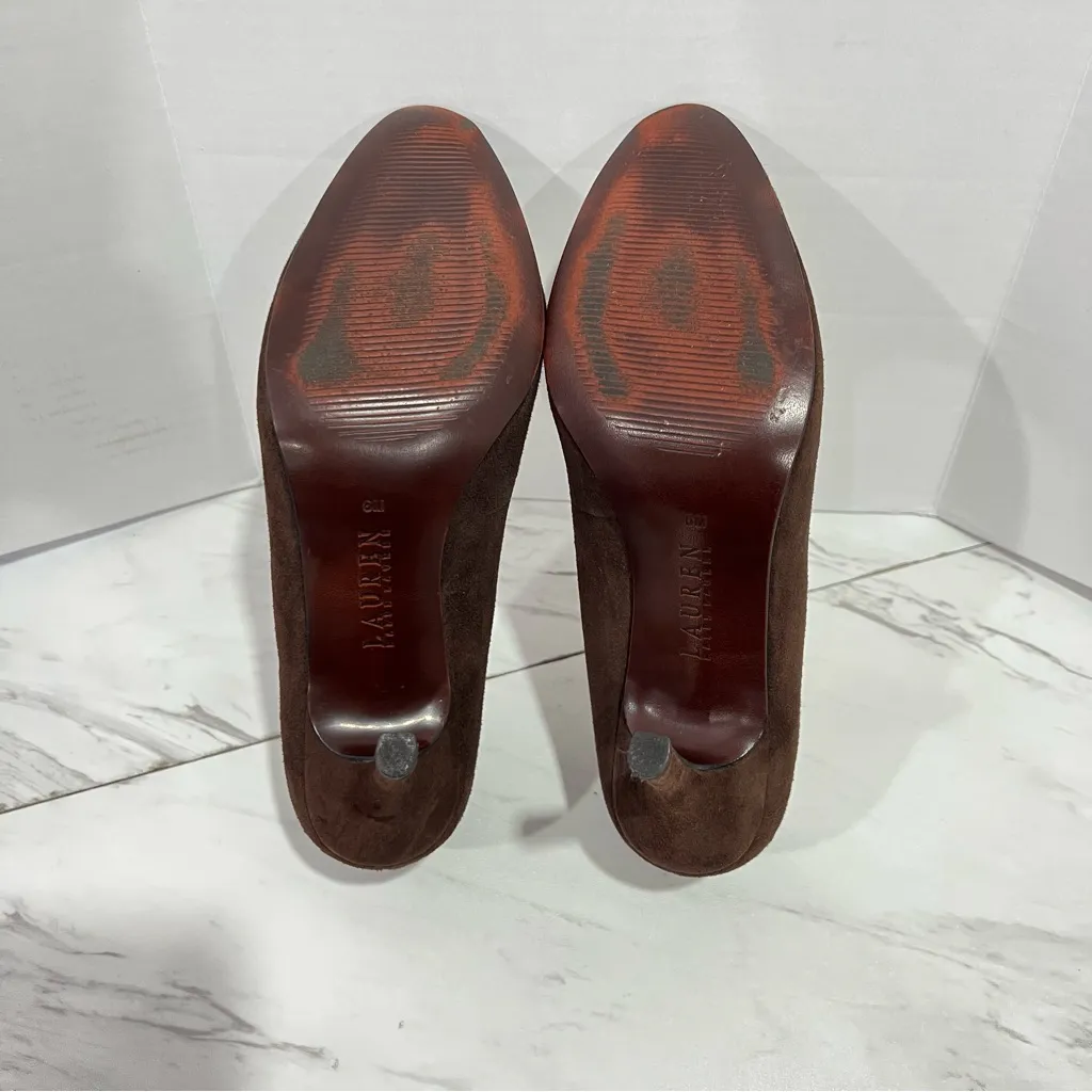 Lauren Ralph Lauren Size 6 Pumps Brown Suede Heels Almond Toe - Image 8