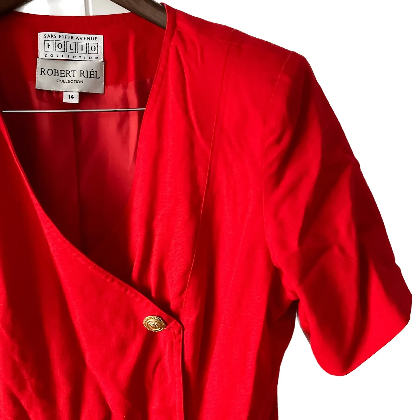 Vintage 80s Robert Riel Saks 5th Ave Lipstick Red Dress/Duster size 14 L large - Image 4