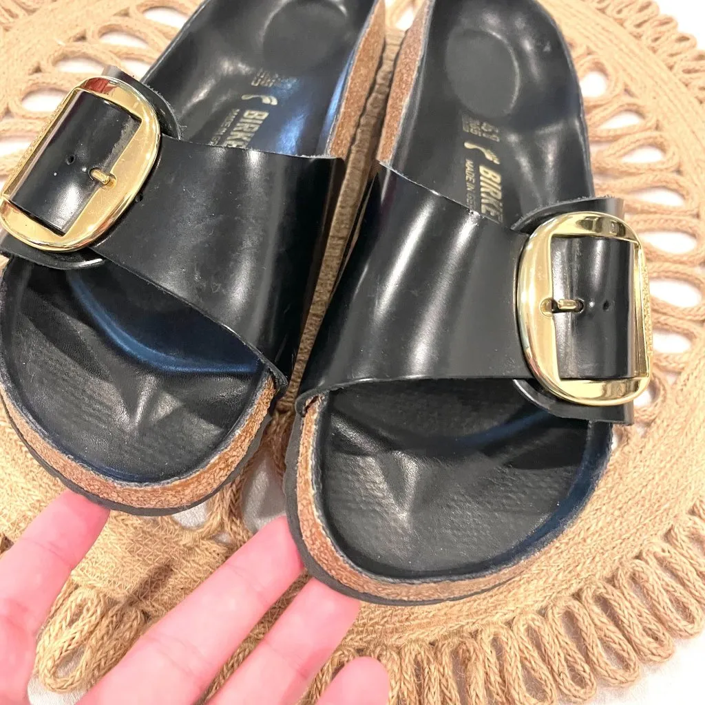 Birkenstock Madrid Big Buckle High Shine Sandals Black High Shine Size 41 - Image 9