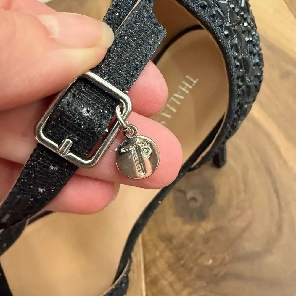 NWOB Thalia Sodi Chace Black T-Strap Embellished Platform Stiletto Heels 12 Wide - Image 5