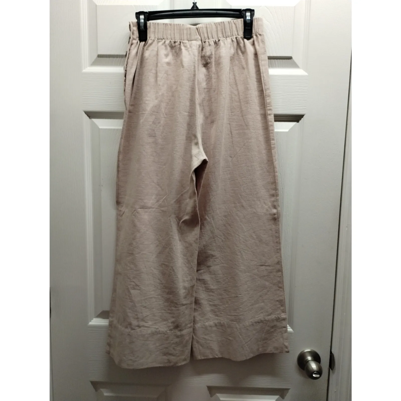 Good Luck Gem Women's Size Medium Beige Linen Rayon Blend Wide Leg Crop Pants - Image 2