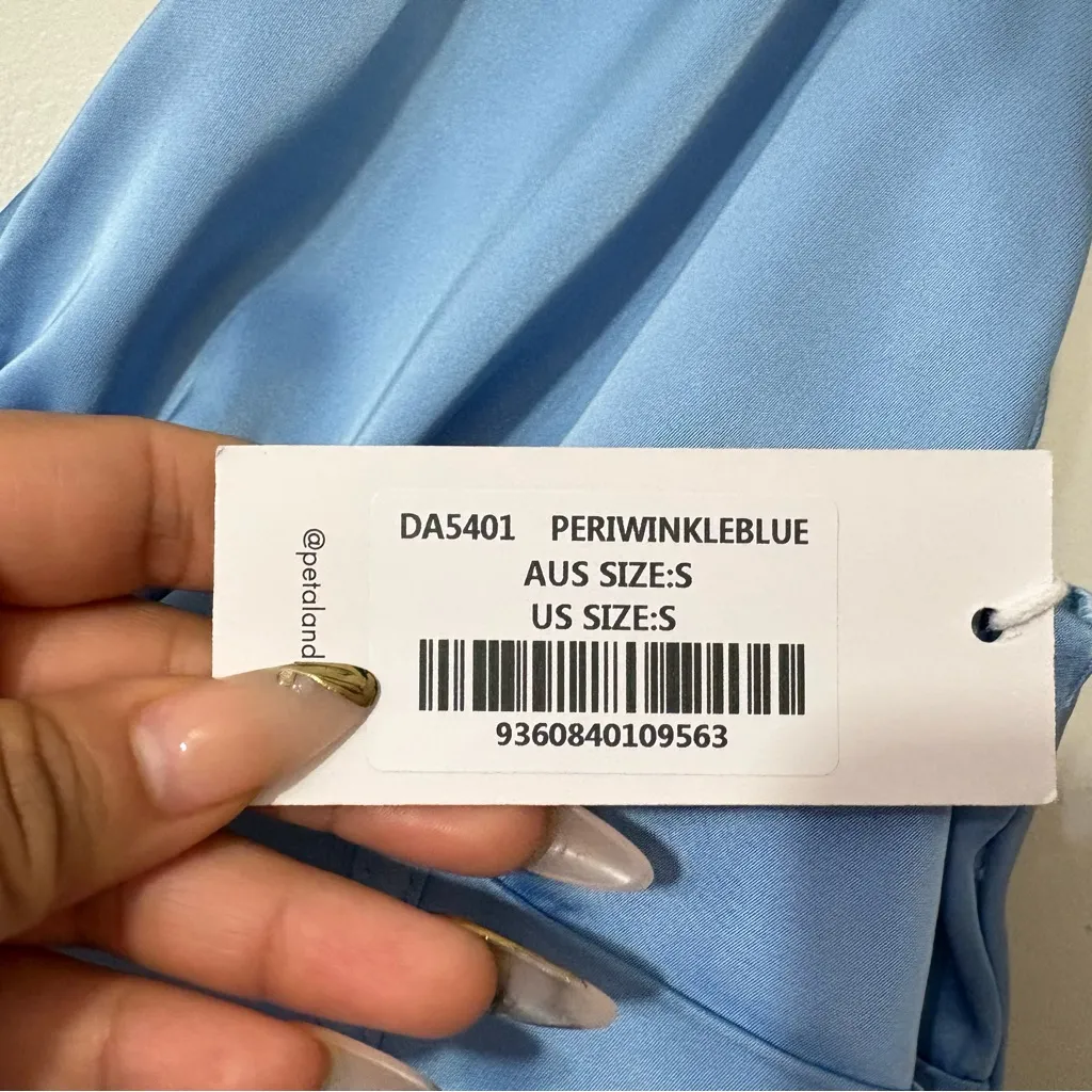 Petal & Pup Verena Satin Midi Dress Blue Plunge Neck Size S NWT - Image 3