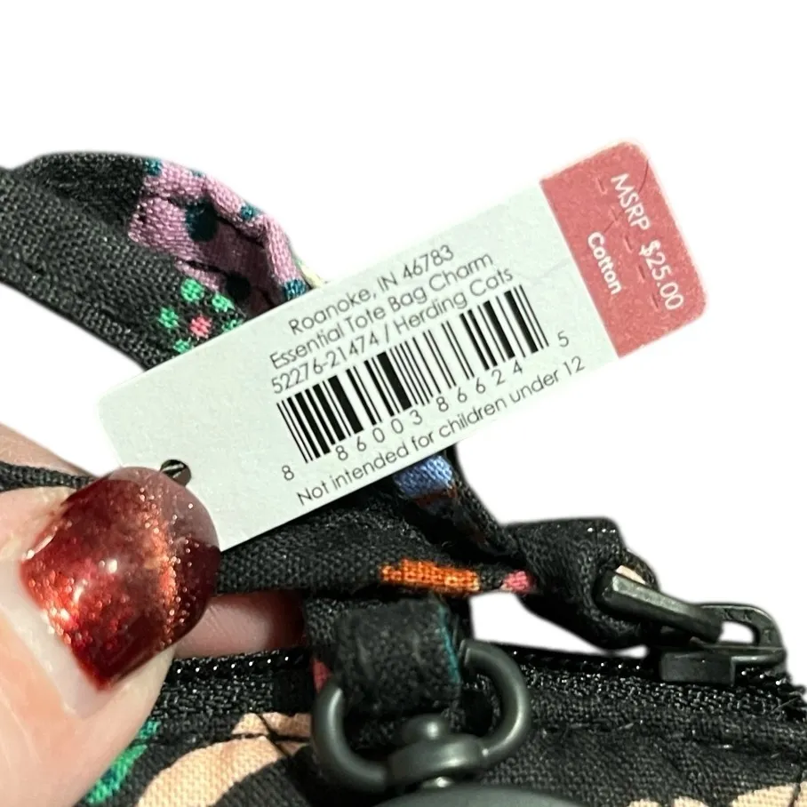 Vera Bradley Black Mini Tote Coin Purse with Cat Design & Keychain - Image 3