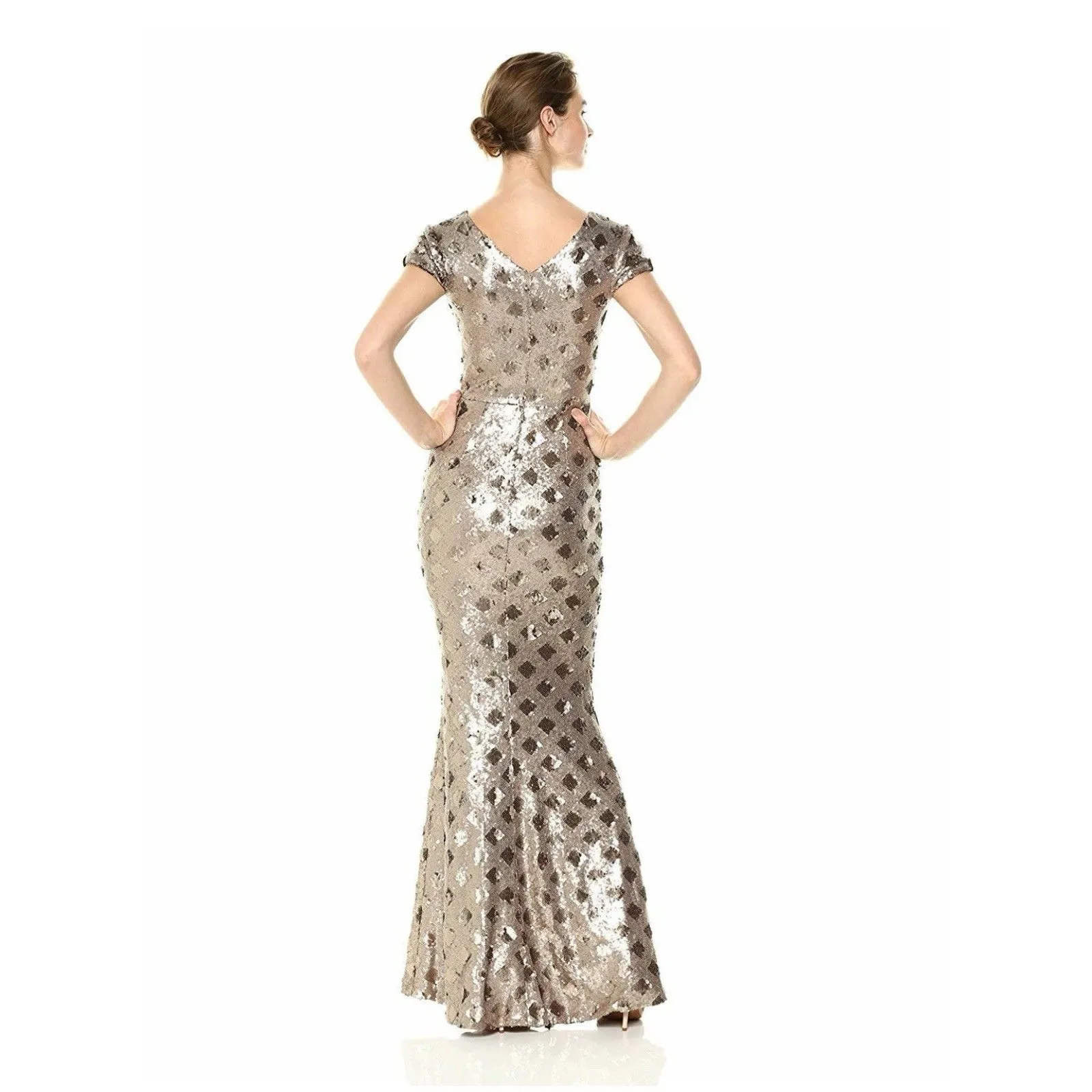 Dress The Population Lina Cap Sleeve Gold Sequin Gown Maxi Dress Feminine L - Image 2