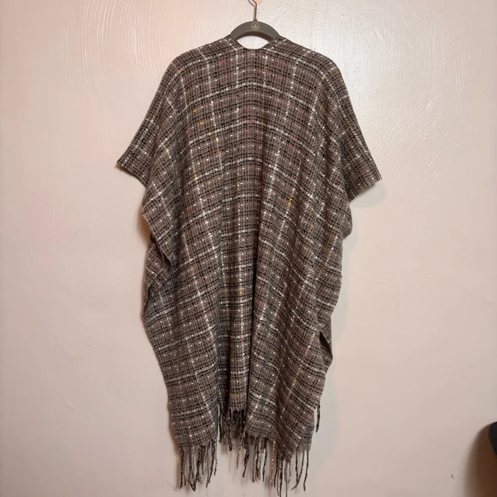 Just Jamie Womens Shawl Poncho Fringe Black Brown Metallic Lightweight One Size - Image 8
