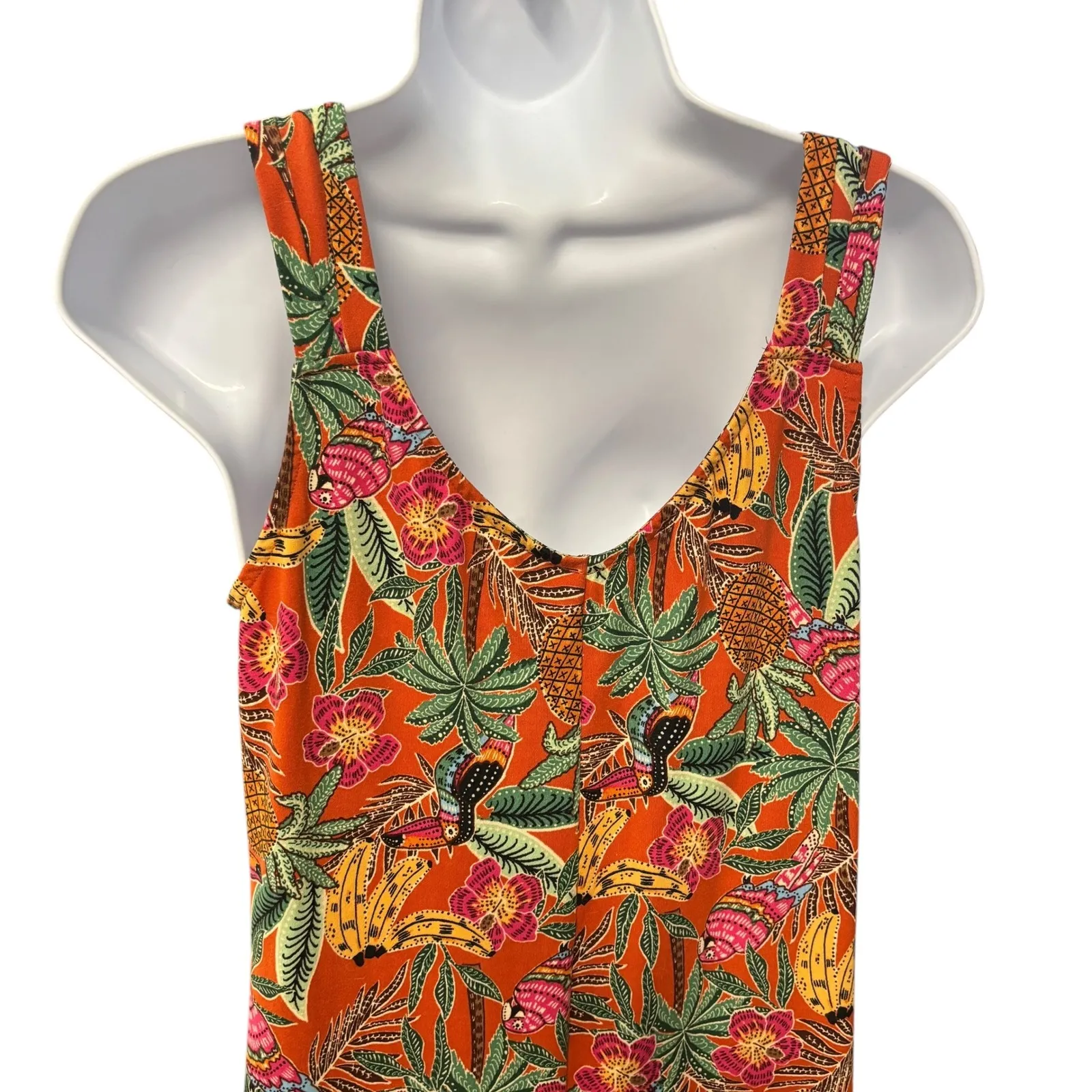 Cuddl Duds XS Orange Tropical Toucan Print Sleeveless Jumpsuit Wide‎ Leg - Image 6