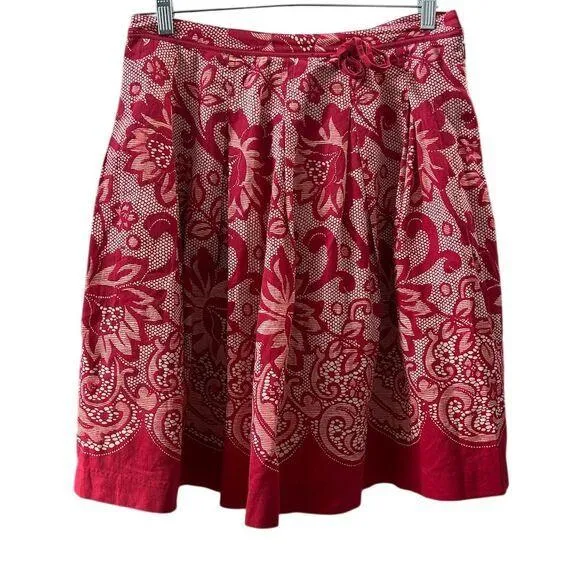 Anthropologie Yoana Baraschi Women's Floral A-Line Skirt Red Knee-Length Size 8 - Image 1
