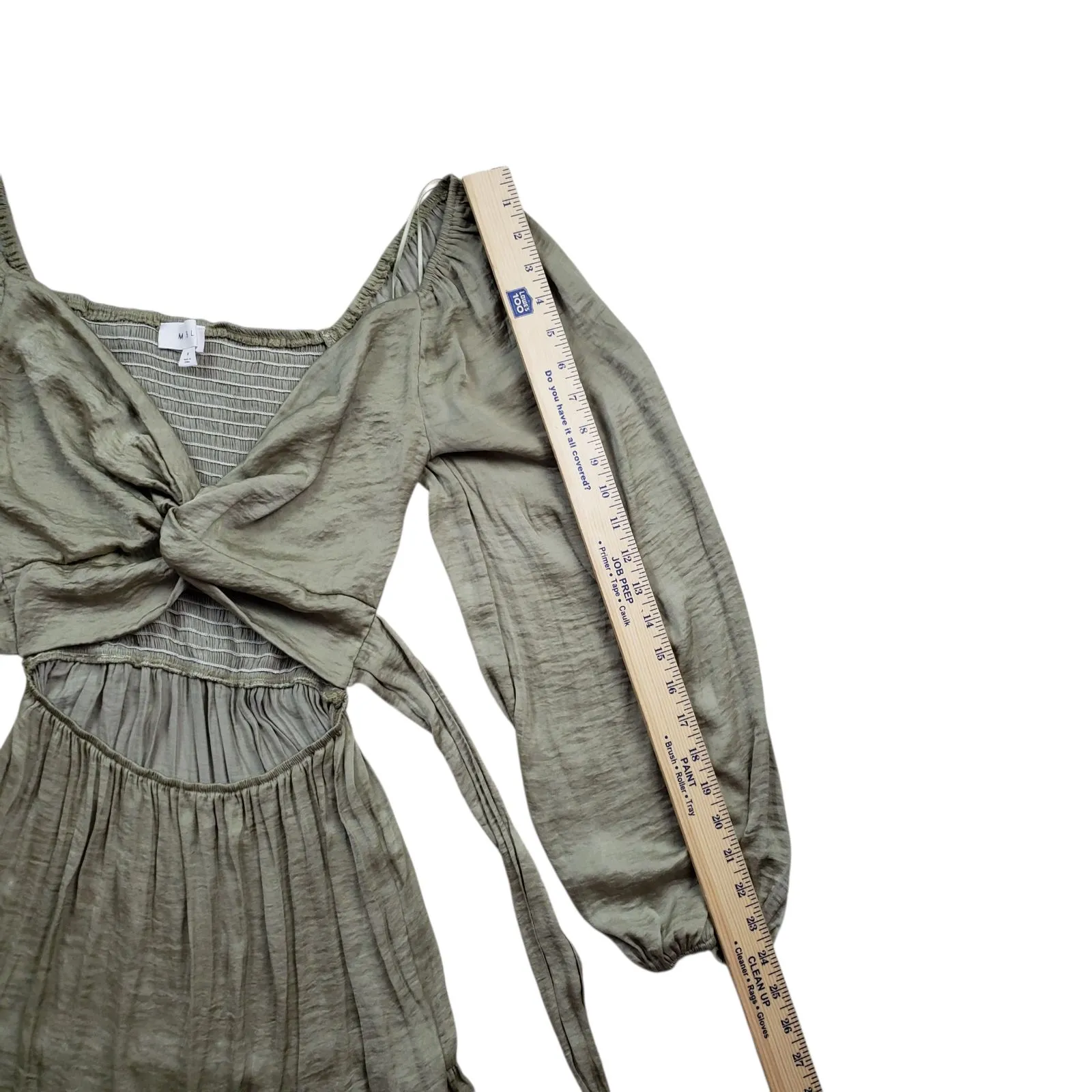 Mable Maxi Dress Womens Medium Sage Green Cutout Cottage Peasant Bohemian - Image 12