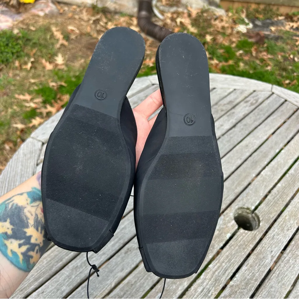 Women's Trina Satin Peep Toe Mule Flats - A New Day Black size 10 elegant fall - Image 7