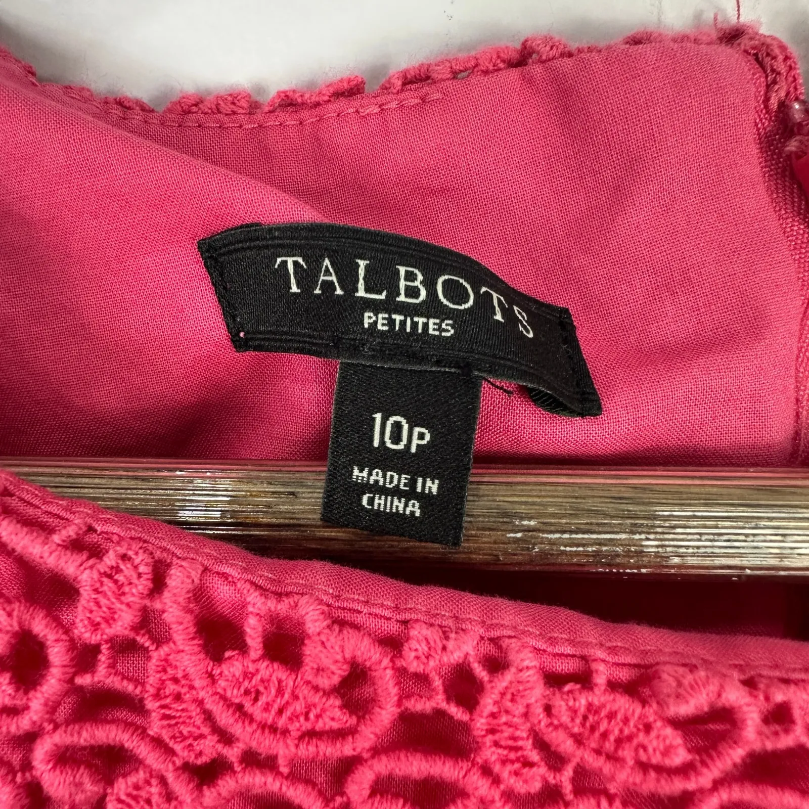Talbots Petites 10P Pink Lace Sheath Dress Preppy Feminine Spring Wedding Guest - Image 3